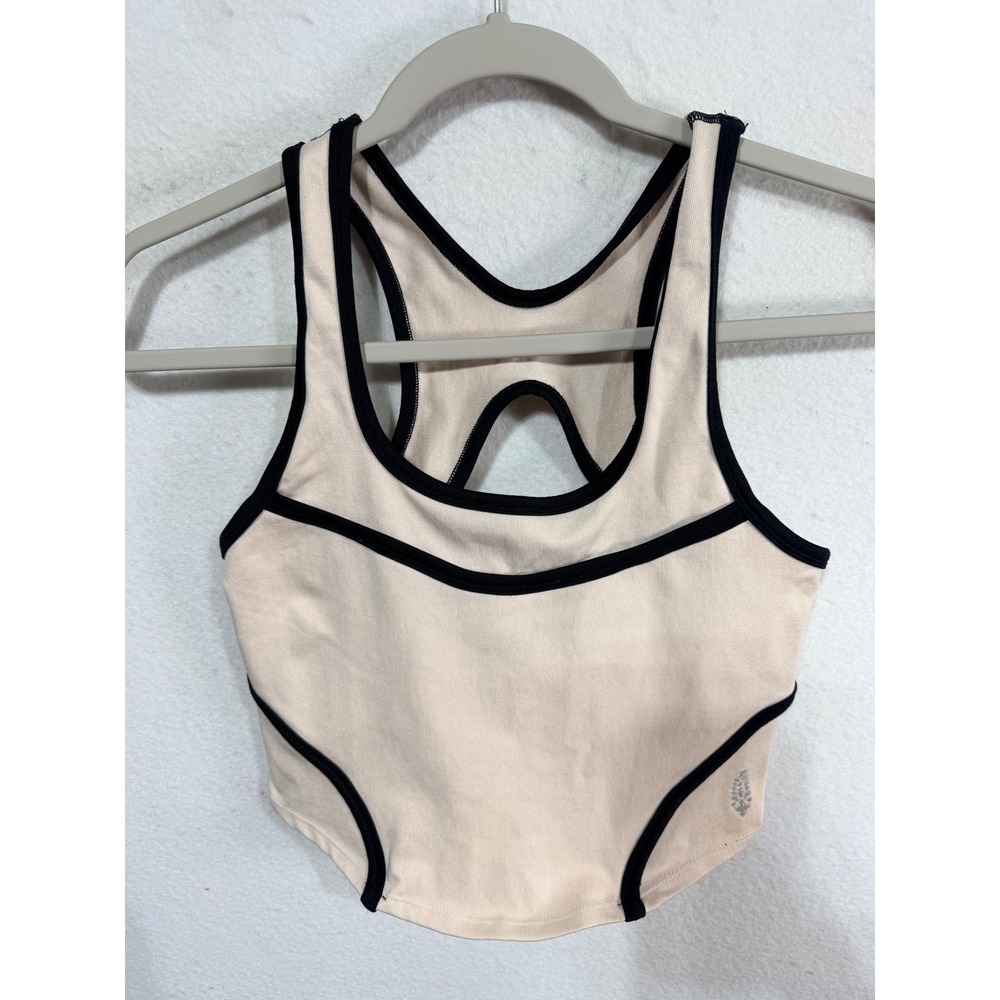 FP Movement Crop Top Contrast Trim Racerback Womens XL Beige Athleisure Gym Yoga